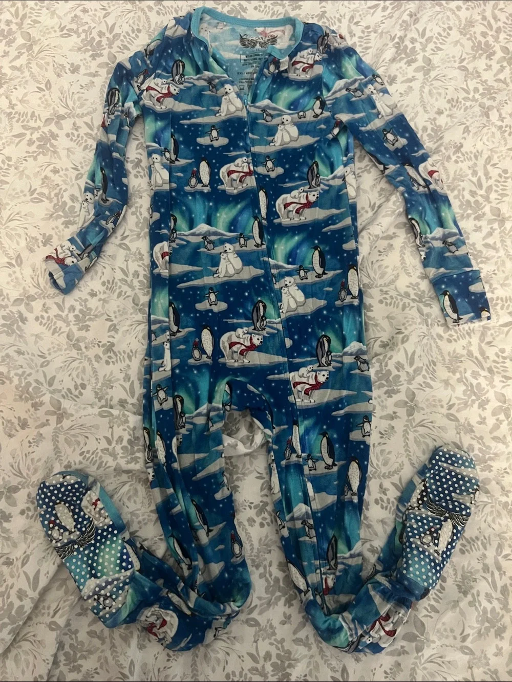 Free Birdies Blue Polar Animal Print Kids Footed One-Piece Pajamas
